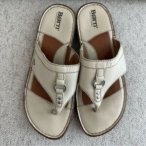Born Cream Leather Slide Sandals
